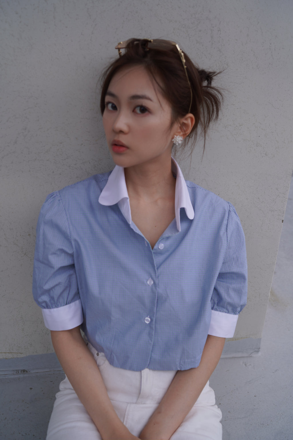 Skyline Puff-Sleeve Crop Shirt